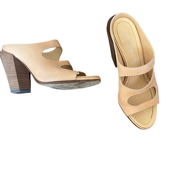 Burberry Light Almond Tan Leather Cut Out Block Heel Sandals size 37 size 7 - Picture 1 of 12
